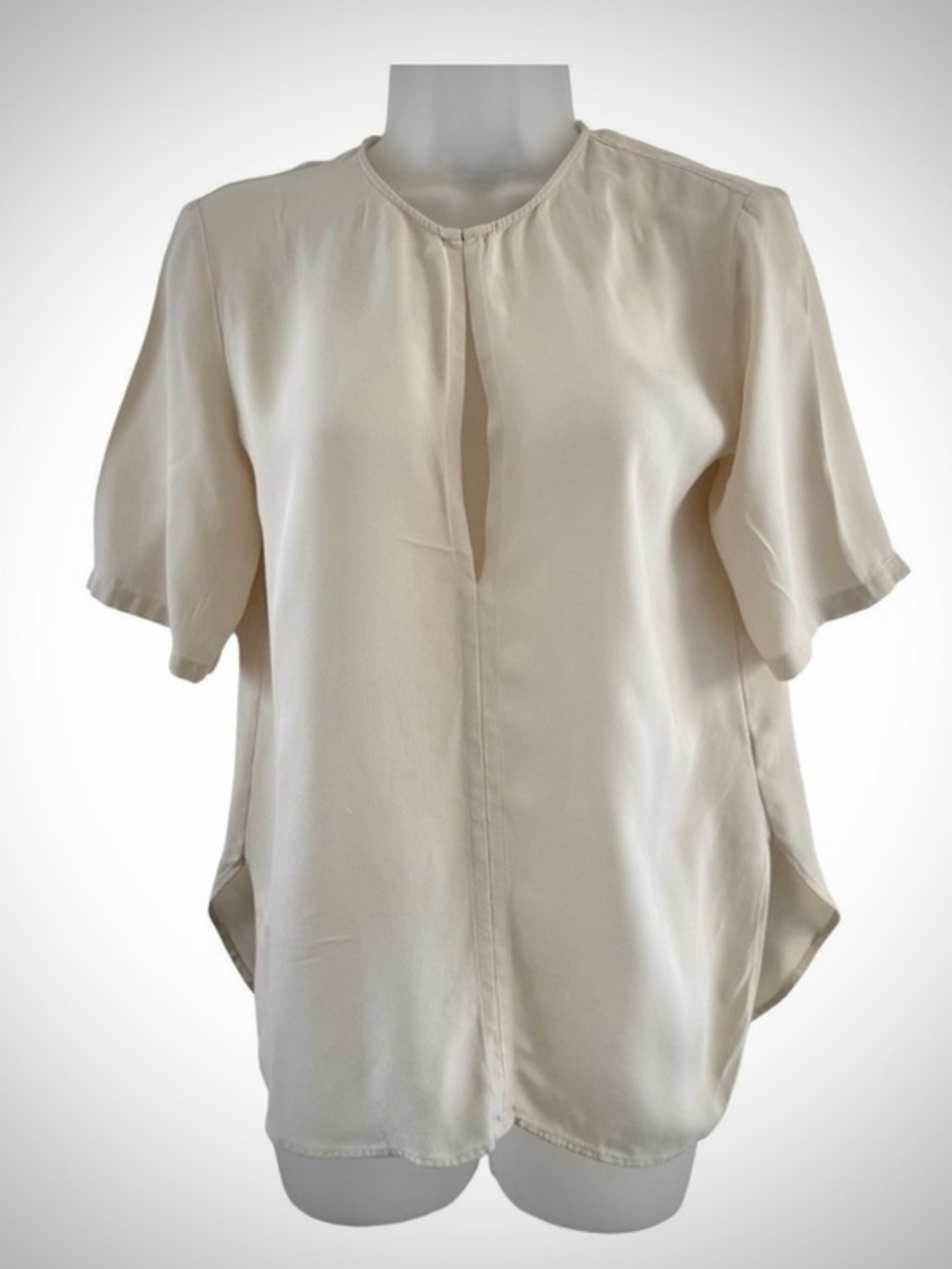 Theory Cream Short Sleeve Silk Blouse